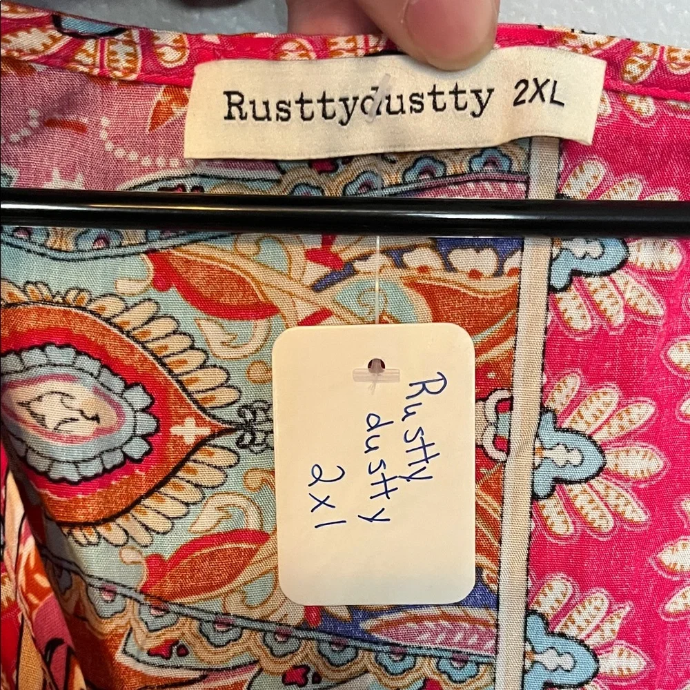 Rusty Pink Floral Paisley Maxi Dress with Tie Front - Picture 2 of 6